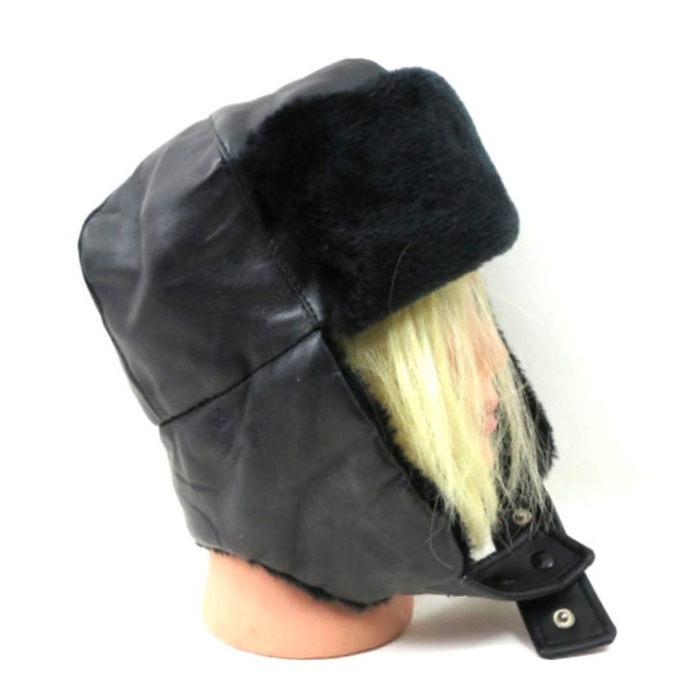 Black Bomber Hat Faux Fur Aviator Hat Size Large